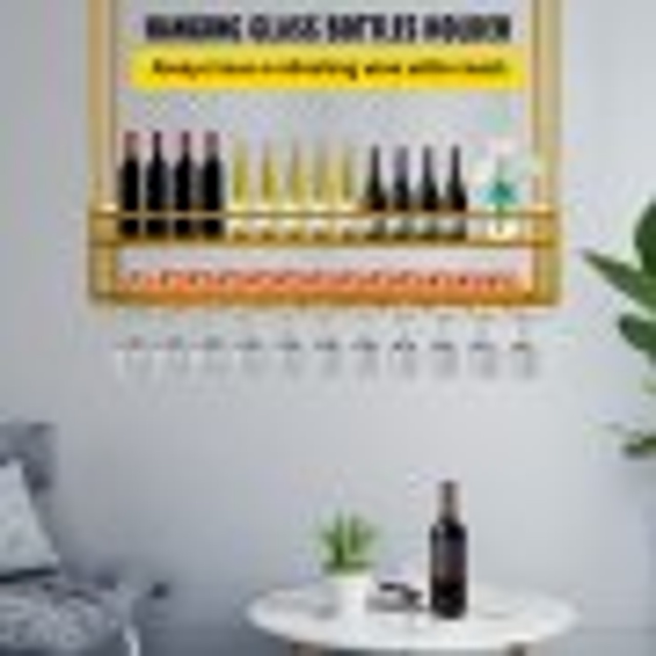 Ceiling Wine Glass Rack, 46.9 x 11.8 inch Hanging Wine Glass Rack, 18.9-35.8 inch Height Adjustable Hanging Wine Rack Cabinet, Gold Wall-Mounted Wine Glass Rack Perfect for Bar Cafe Kitchen