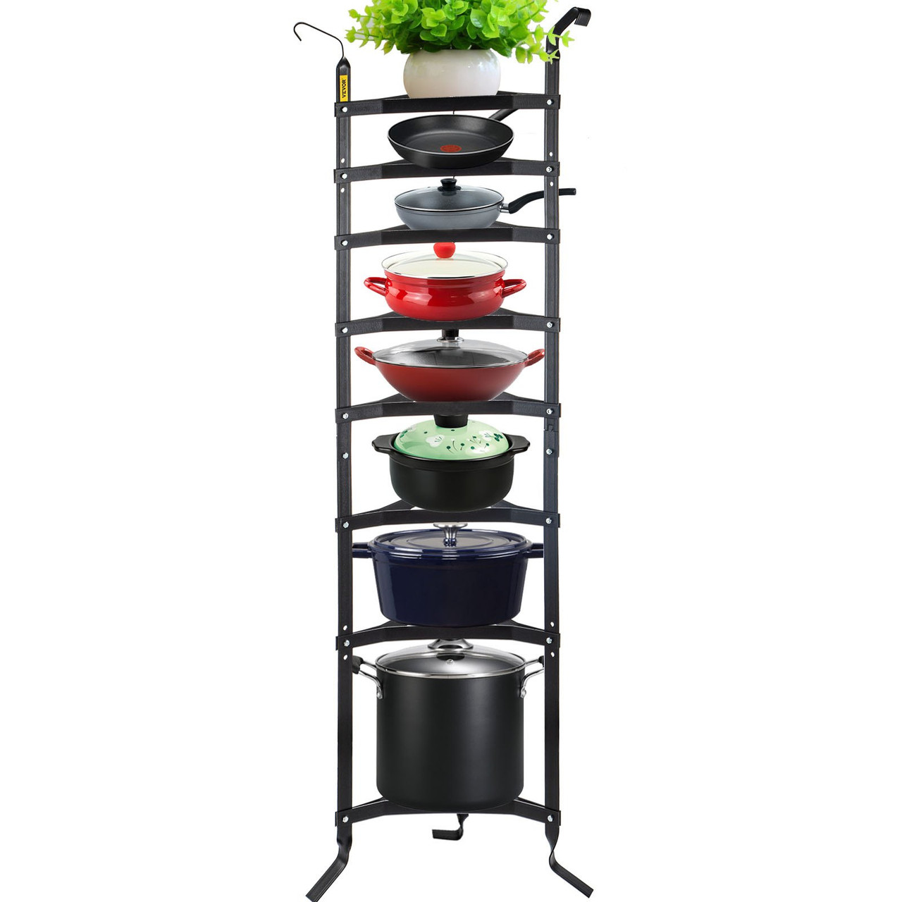 8-Tier Cookware Stand, 68-inch Multi-Layer Pot Rack, Carbon Steel Cookware Shelf, Cookware Storage Tower, Unassembled Kitchen Corner Shelf Rack for