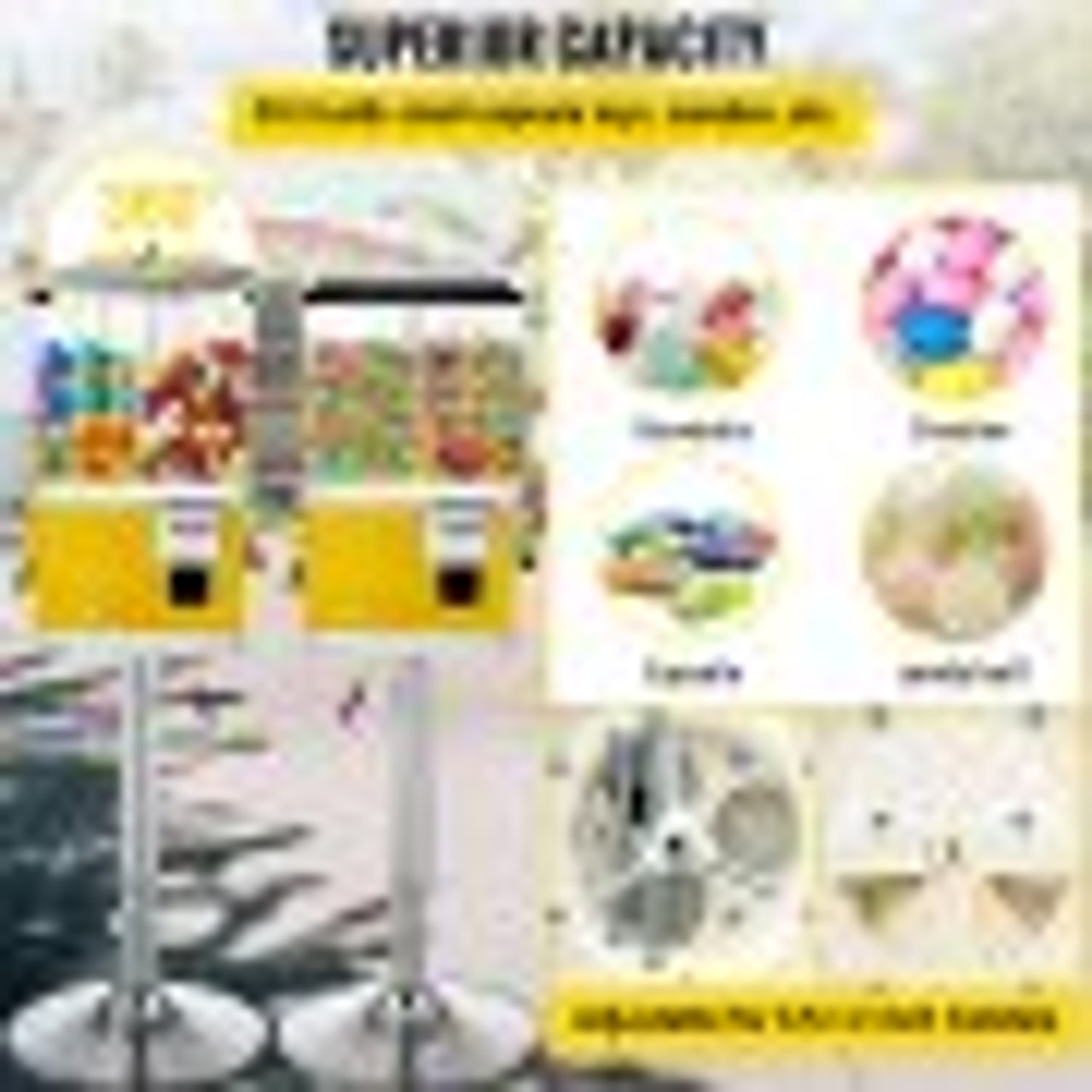 VEVOR Gumball Machine with Stand, Yellow Quarter Candy Dispenser, Rotatable Four