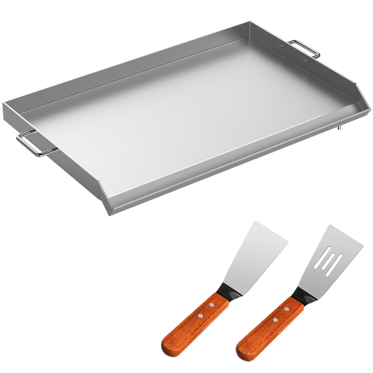 Stainless Steel Griddle, 17" x 13" Griddle Flat Top Plate, Griddle for BBQ Charcoal/Gas Gril with 2 Handles, Rectangular Flat Top Grill with Extra