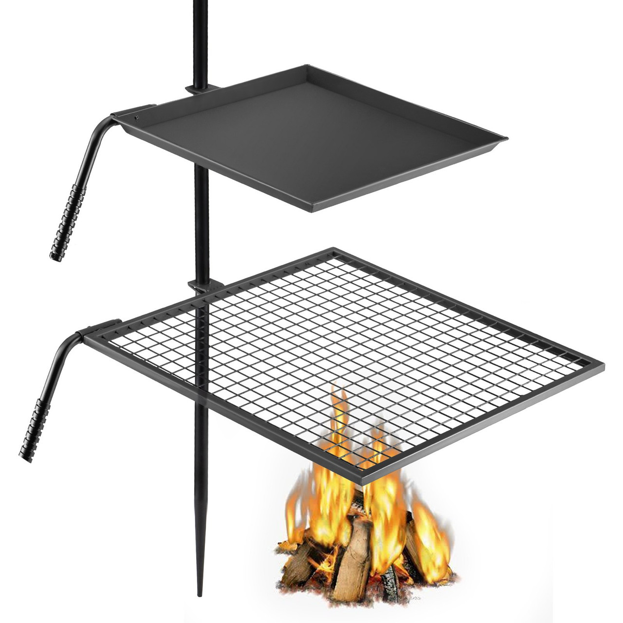 Campfire Grill Grate,Double Layer Fire Pit Grill Grate Over Fire Pit,Three Section Height Adjustable Grill Grate for Outdoor Open Flame Cooking