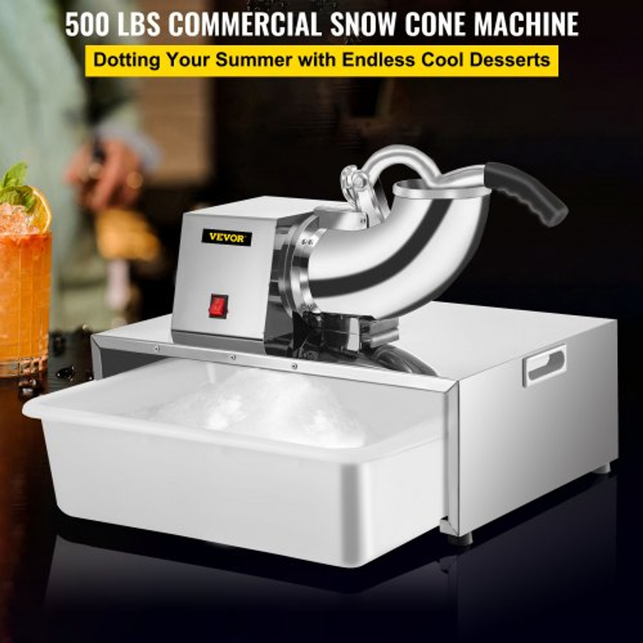 110V Commercial Snow Cone Machine, 500LB/H Commercial Snow Cone Maker, Electric Shaved Ice Machine w/Dual Blades, Stainless Steel Ice Crusher Shaver w/ 20Qt Ice Basin, 250W Snowball Machine 1420RPM