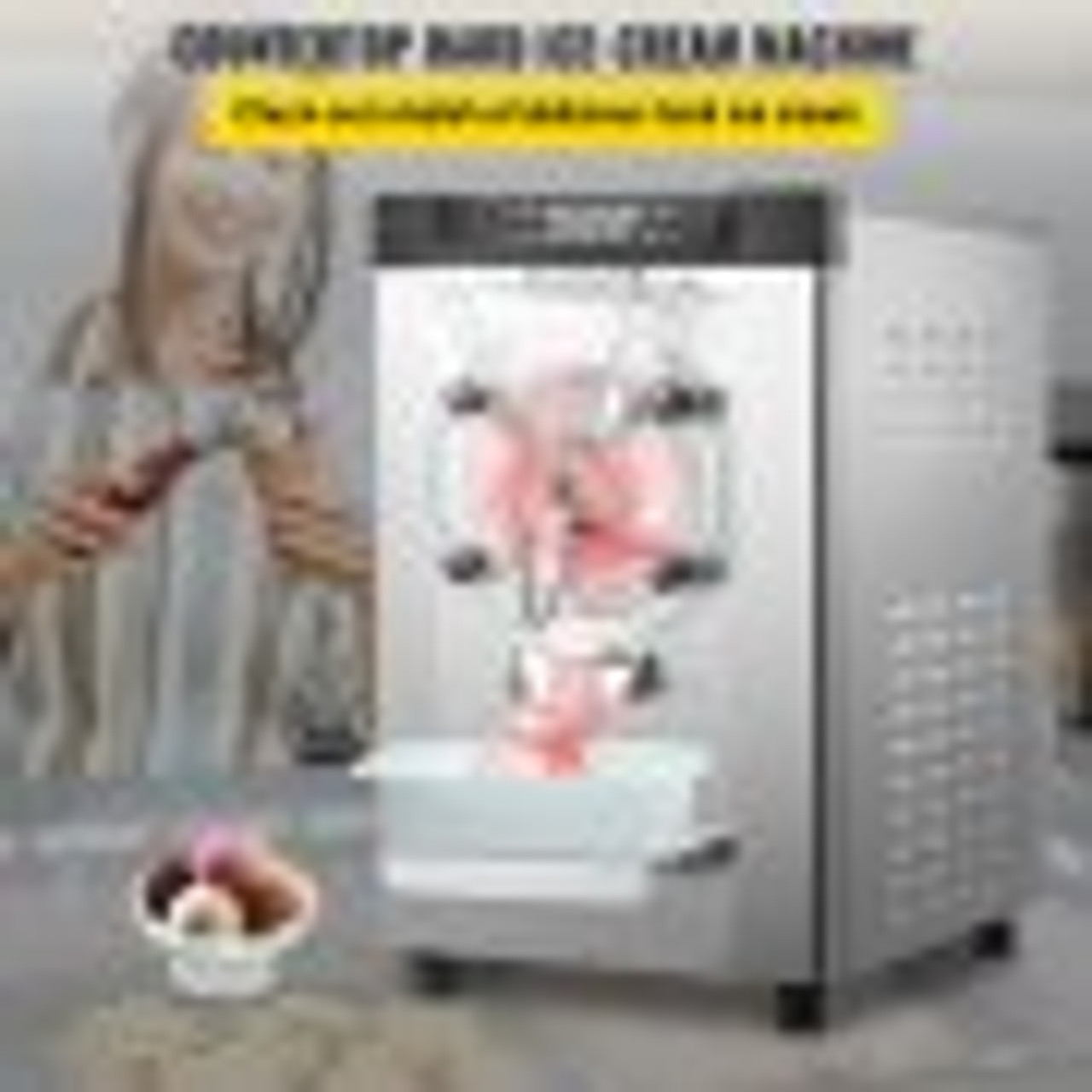 Commercial Hard Ice Cream Machine Hard Serve Ice Cream Maker w/ 4.8-6.3 Gal/H Production Hard Ice Cream Machine w/ 1.6 Gal Cylinder Countertop Hard Yogurt Maker w/ 2000W Compressor & LCD Screen