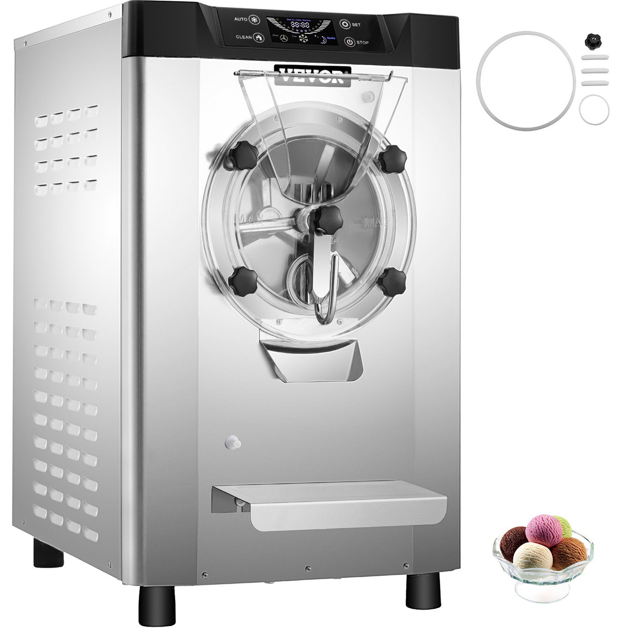Commercial Hard Ice Cream Machine Hard Serve Ice Cream Maker w/ 4.8-6.3 Gal/H Production Hard Ice Cream Machine w/ 1.6 Gal Cylinder Countertop Hard Yogurt Maker w/ 2000W Compressor & LCD Screen