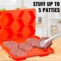Innovative Burger Patty Press Freezer 5-In-1 Burger Press and Freezer Container Non Stick Hamburger Patty Freezer Containers Red Hexagonal Burger Patties, Silicone Frozen Hamburger Patty Maker