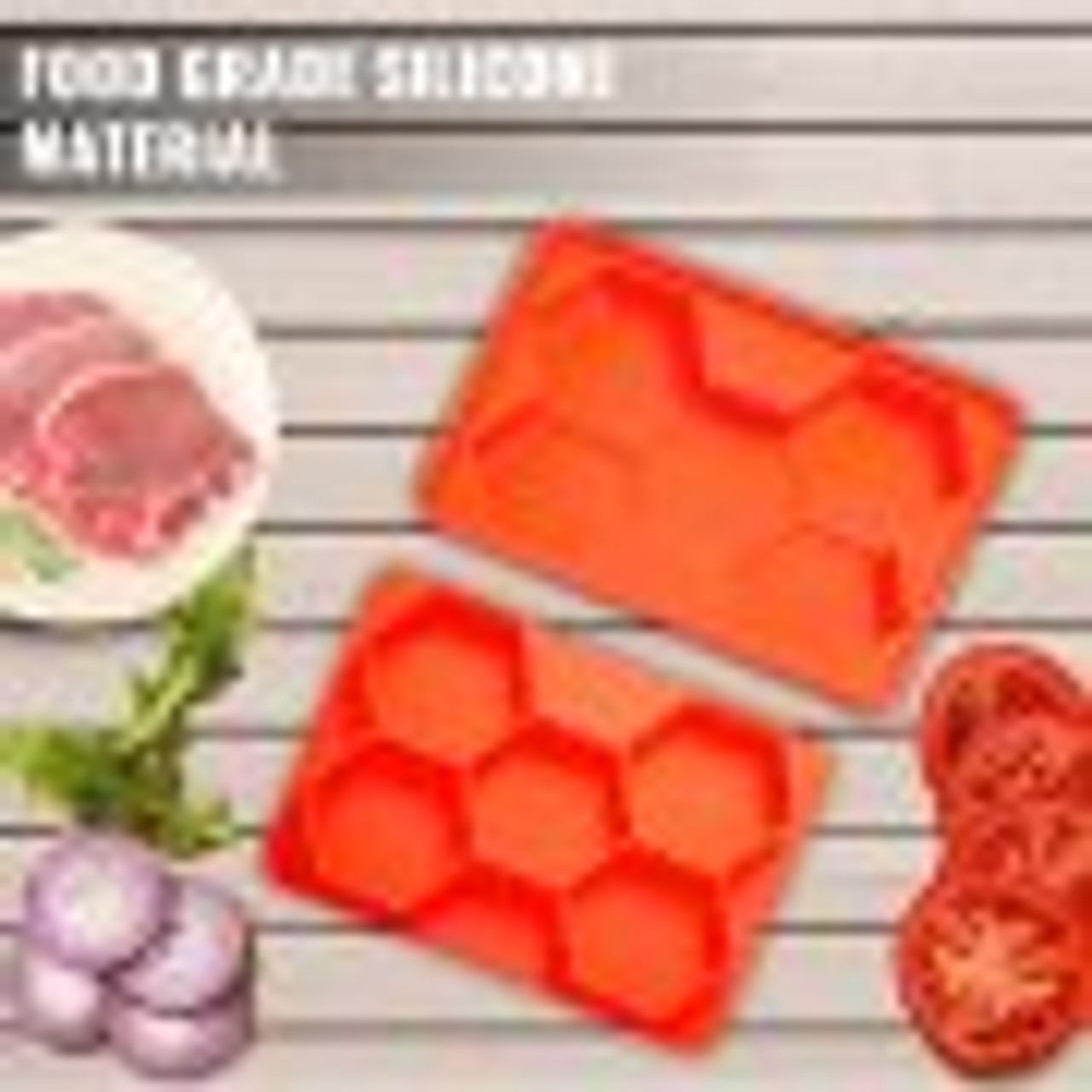 Innovative Burger Patty Press Freezer 5-In-1 Burger Press and Freezer Container Non Stick Hamburger Patty Freezer Containers Red Hexagonal Burger Patties, Silicone Frozen Hamburger Patty Maker