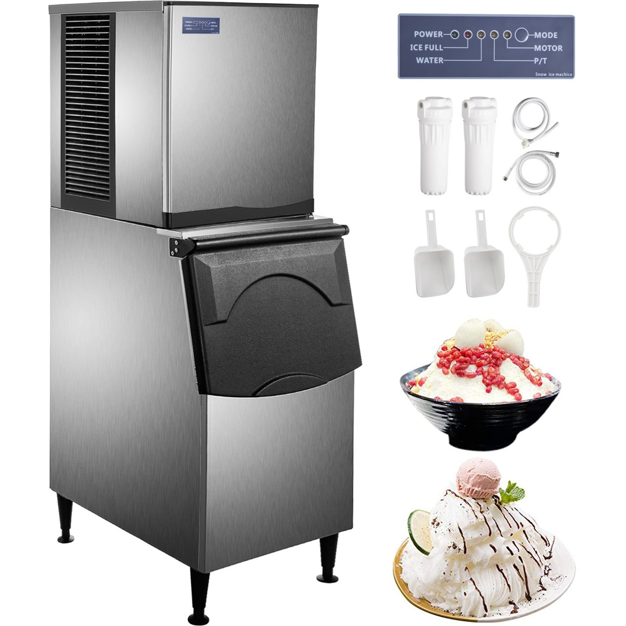 VEVOR 110V Commercial Snowflake Ice Maker 44Lbs/24H, ETL Approved Food Grade Stainless Steel Flake Ice Machine Freestanding Fla