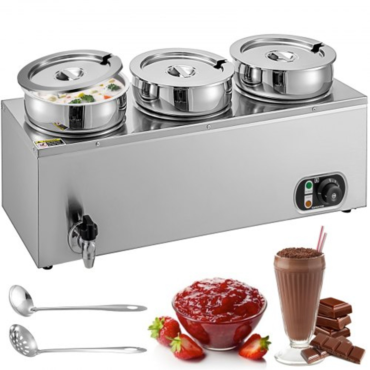 110V Commercial Soup Warmer 22.2 Qt Capacity, 800W Electric Food Warmer Adjustable Temp. 86-185?, Stainless Steel Countertop Soup Pot with Tap, Bain Marie Food Warmer for Cheese/Hot Dog/Rice