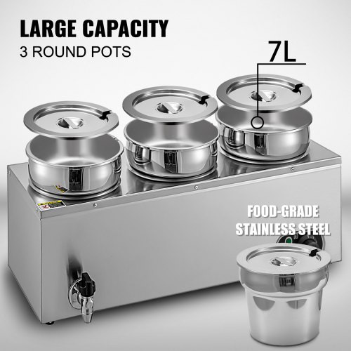 110V Commercial Soup Warmer 22.2 Qt Capacity, 800W Electric Food Warmer Adjustable Temp. 86-185?, Stainless Steel Countertop Soup Pot with Tap, Bain Marie Food Warmer for Cheese/Hot Dog/Rice