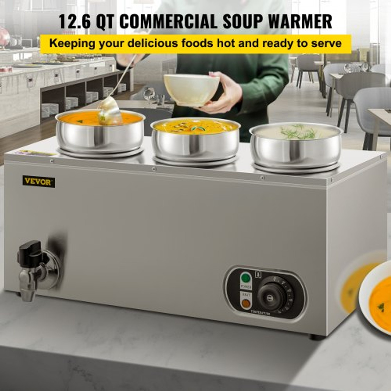 VEVOR 110V Commercial Soup Warmer 29.6 Qt Capacity, 1500W Electric