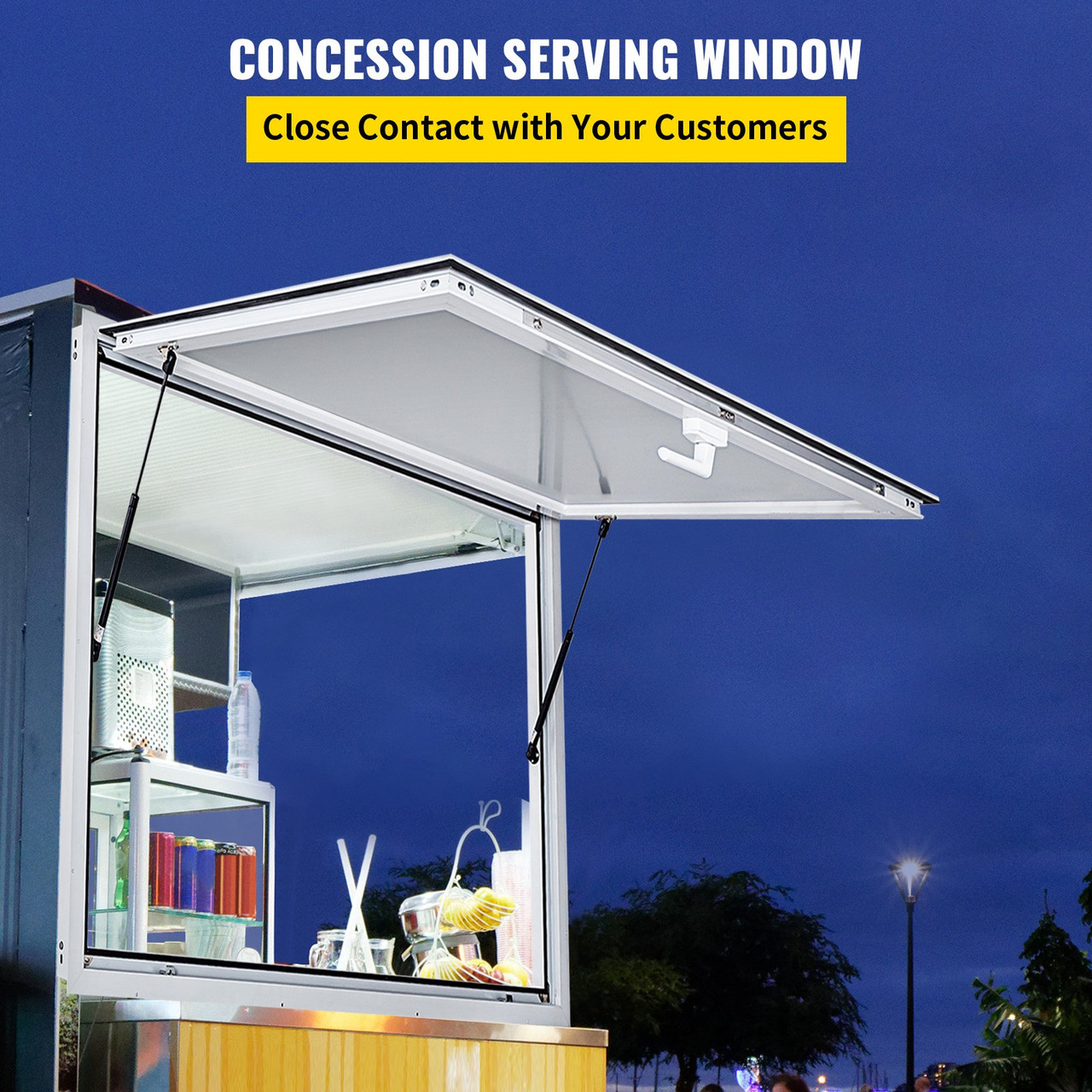 Concession Window 74 x 40 Inch, Concession Stand Serving Window Door with Double-Point Fork Lock, Concession Awning Door Up to 85 degrees for Food