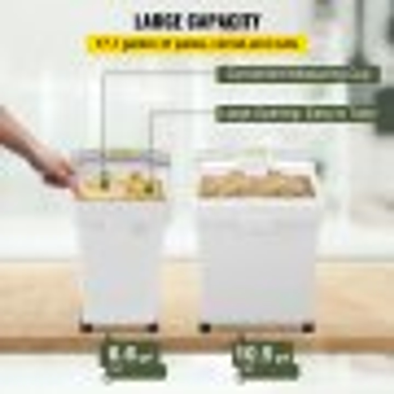 Ingredient Bin, 10.5+6.6 Gallons, Rice Storage Container on Wheels, Pantry Airtight Pet Food Storage with Flip Lid Scoops, Double Flour Bins for Livestock,