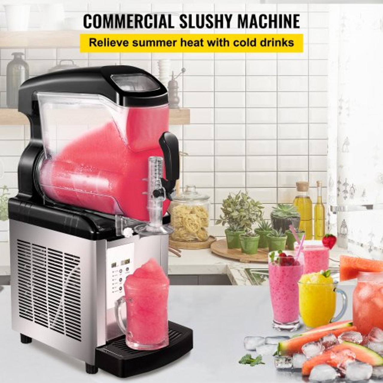 Slushie Machine 2 in 1 Commercial Slushy Machine 6L Temperature -10? to 5? Soft Ice Cream Maker 450W LED Display Automatic Clean Preservation Function for Supermarkets Cafes Restaurants Bars