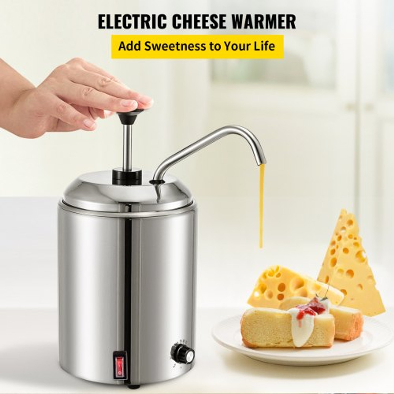 Cheese Dispenser with Pump 2.64 Qt Capacity Hot Fudge Warmer with Pump 110 V 650W Cheese Warmer Stainless Steel Cheese Dispenser with Pump 30-110? Temp Adjustable for Hot Fudge Cheese Caramel