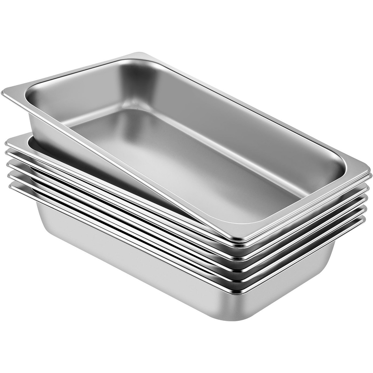 Hotel Pans Full Size 4-Inch Deep, Steam Table Pan 6 Pack , 22 Gauge/0.8mm Thick Stainless Steel Full Size Hotel Pan Anti Jam Steam Table Pan