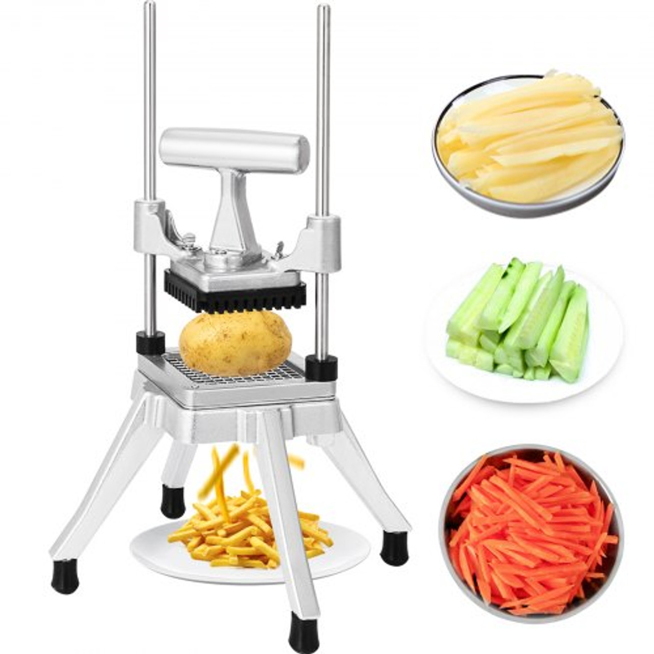 Commercial Vegetable Fruit Chopper 3/8? Blade Heavy Duty Professional Food Dicer Kattex French Fry Cutter Onion Slicer Stainless Steel for Tomato Peppers Potato Mushroom, Sliver