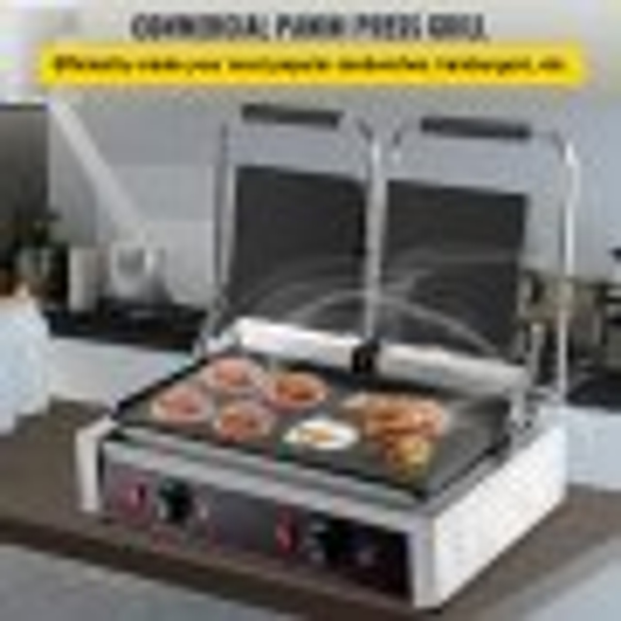 Commercial Sandwich Panini Press Grill, 2X1800W Double Flat Plates Electric Stainless Steel Sandwich Maker, Temperature Control 122øF-572øF Non Stick Surface for Hamburgers Steaks Bacons.