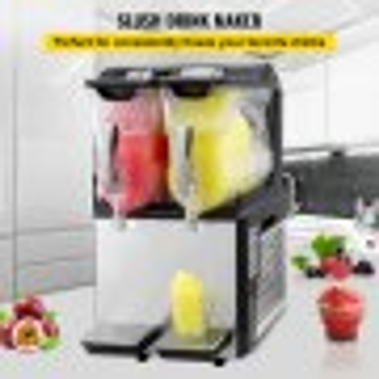 110V Slushy Machine 20L Double Bowl Margarita Frozen Drink Maker 900W Automatic Clean Day and Night Modes for Supermarkets Cafes Restaurants Snack Bars Commercial Use