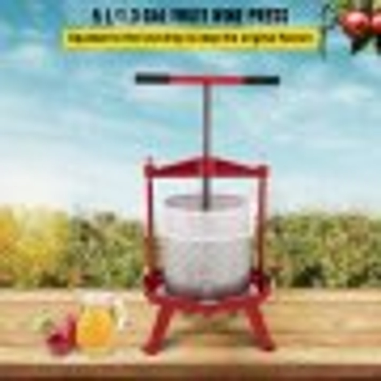 Fruit Wine Press, 1.3Gal/5L, Cast Iron Manual Grape Presser for Wine Making, Cider Tincture Vegetables Honey Olive Oil Press with Stainless Steel Hollow Basket T-Handle 0.1" Thick Plate 3 Feet