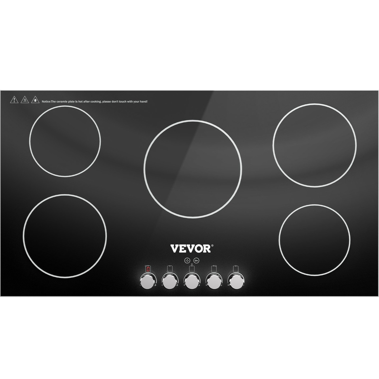 VEVOR Built-In Induction Cooktop 35 inch 5 Burners 220V Ceramic Glass Electric Stove Top with Knob Control Timer & Child Lock Included 9 Power