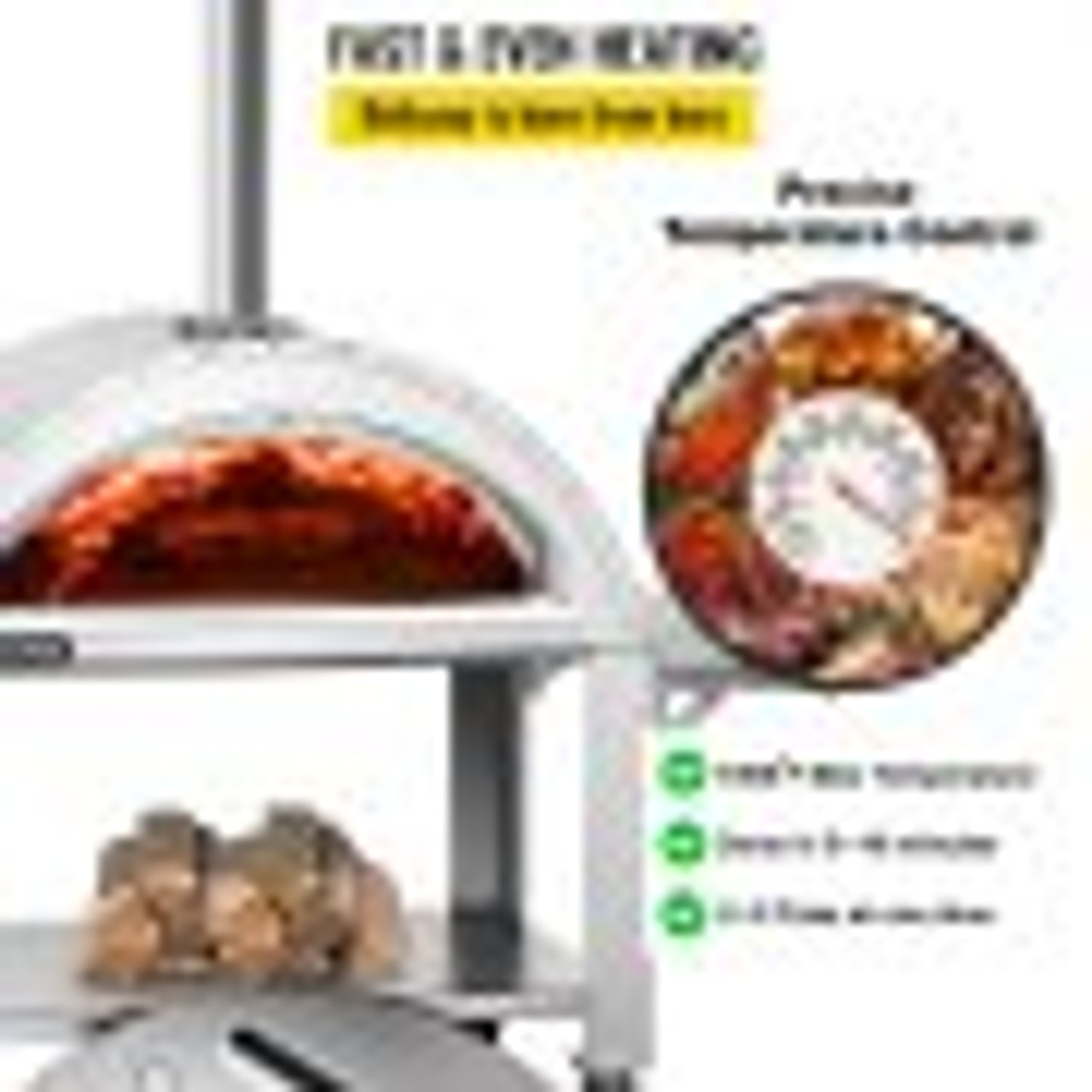 44" Wood Fired Artisan Pizza Oven, 3-Layer Stainless Steel Pizza Maker with Wheels for Outside Kitchen, Includes Pizza Stone, Pizza Peel, and Brush, Professional Series,Outdoor or Indoor.