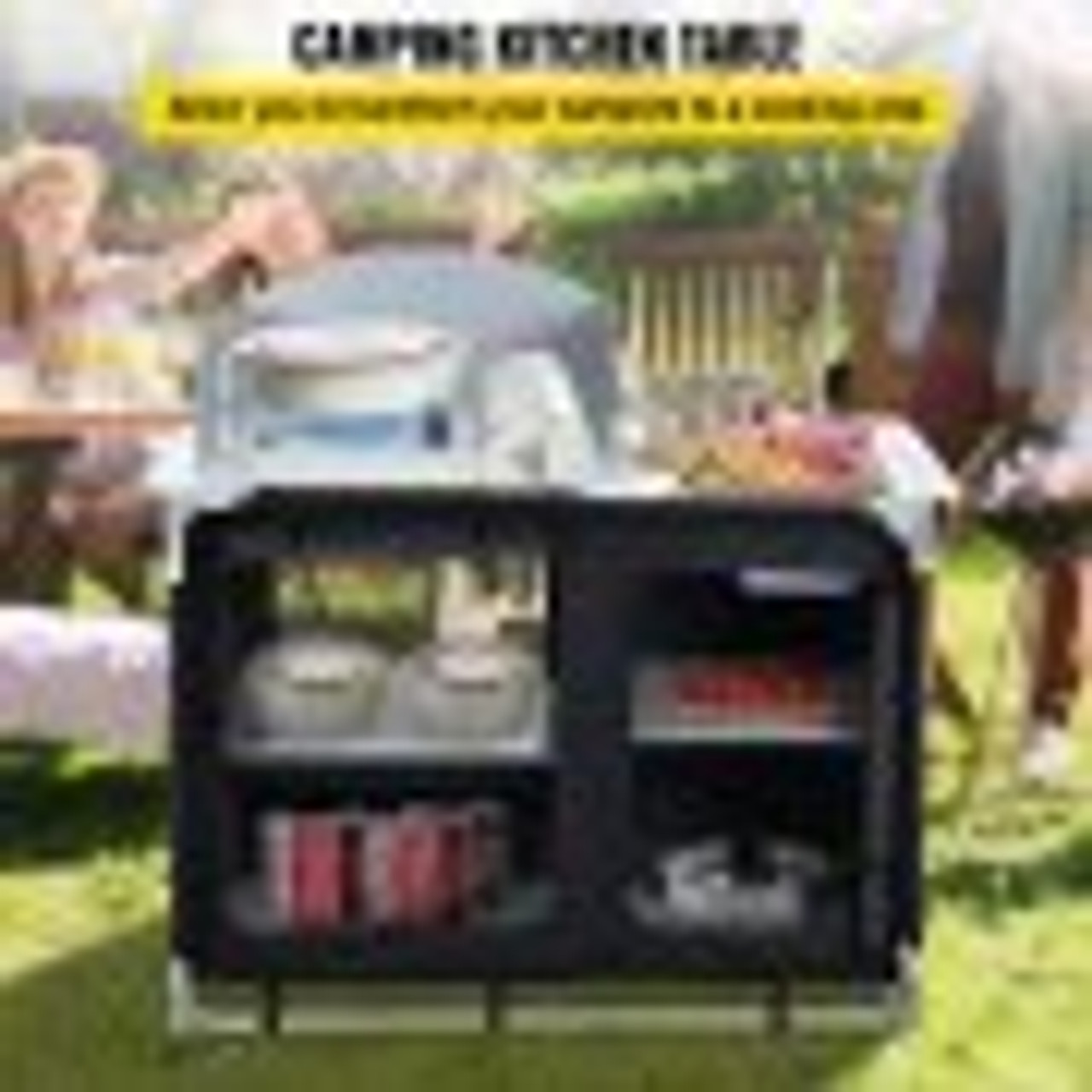Aluminum Portable Camping Kitchen Detachable Windscreen Storage Organizer & Carrying Bag, Outdoor Grill Station for Picnic BBQ & Backyards, Black
