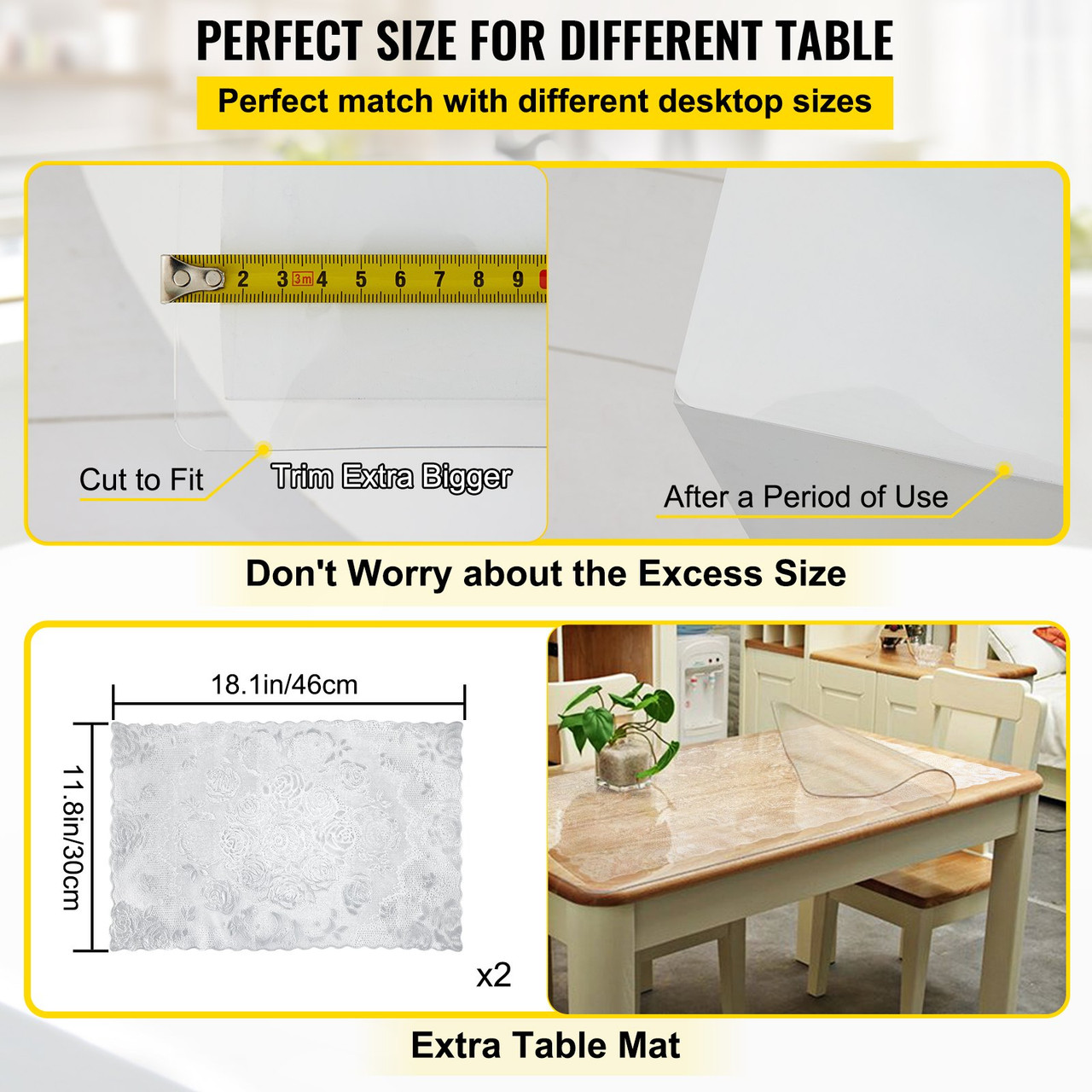 Plastic Table Cover 36 x 60 Inch, 2 mm Thick Clear Table Protector,  Rectangle Clear Desk
