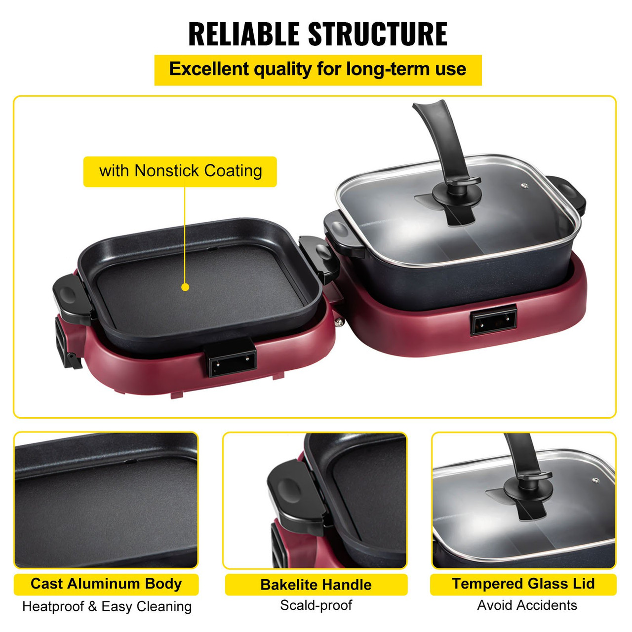 2 in 1 Electric BBQ Pan Grill Hot Pot Foldable Hot Pot BBQ Grill 2100W