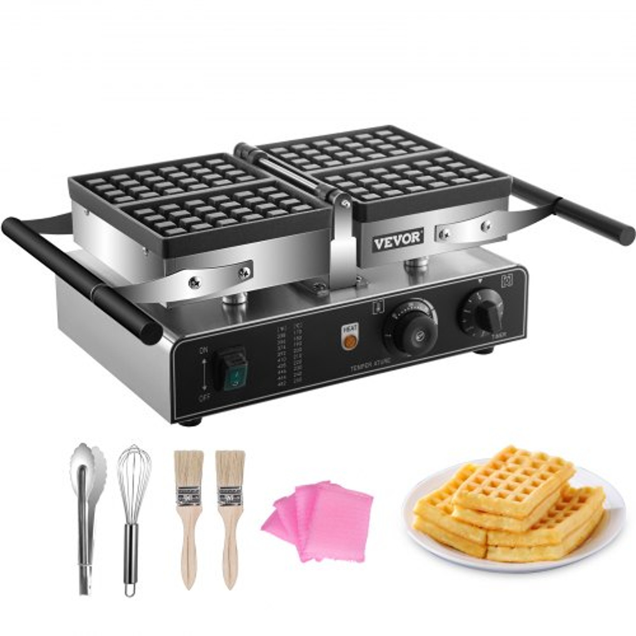 Commercial Waffle Maker, 1600W Rectangle Waffle Maker, 2PCs Commercial Waffle Iron, Waffle Baker Machine w/ 2 Reversible Pans, 122-572? Adjustable Nonstick Waffle Baker w/ Teflon Coating 110V