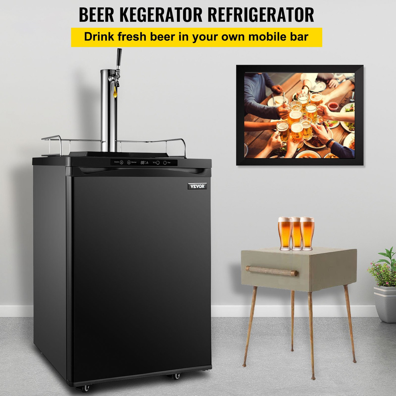 Kegerators Beer Dispenser, Full Size Beer Kegerator Refrigerator, Single Tap Direct Draw Beer Dispenser w/LED Display, 23-83? Adjustable Dual Kegerator w/Complete Accessories, Black