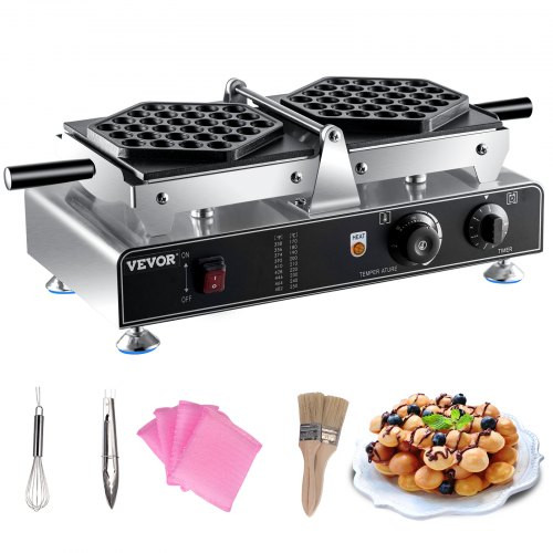 Bubble Waffle Maker, 110V Electric Egg Waffle Maker, 1500W Hong Kong Egg Puff Machine w/2 Reversible Pans, Commercial Bubble Waffle Machine w/Non-Stick Teflon Coating, 122-572? Omelette Maker