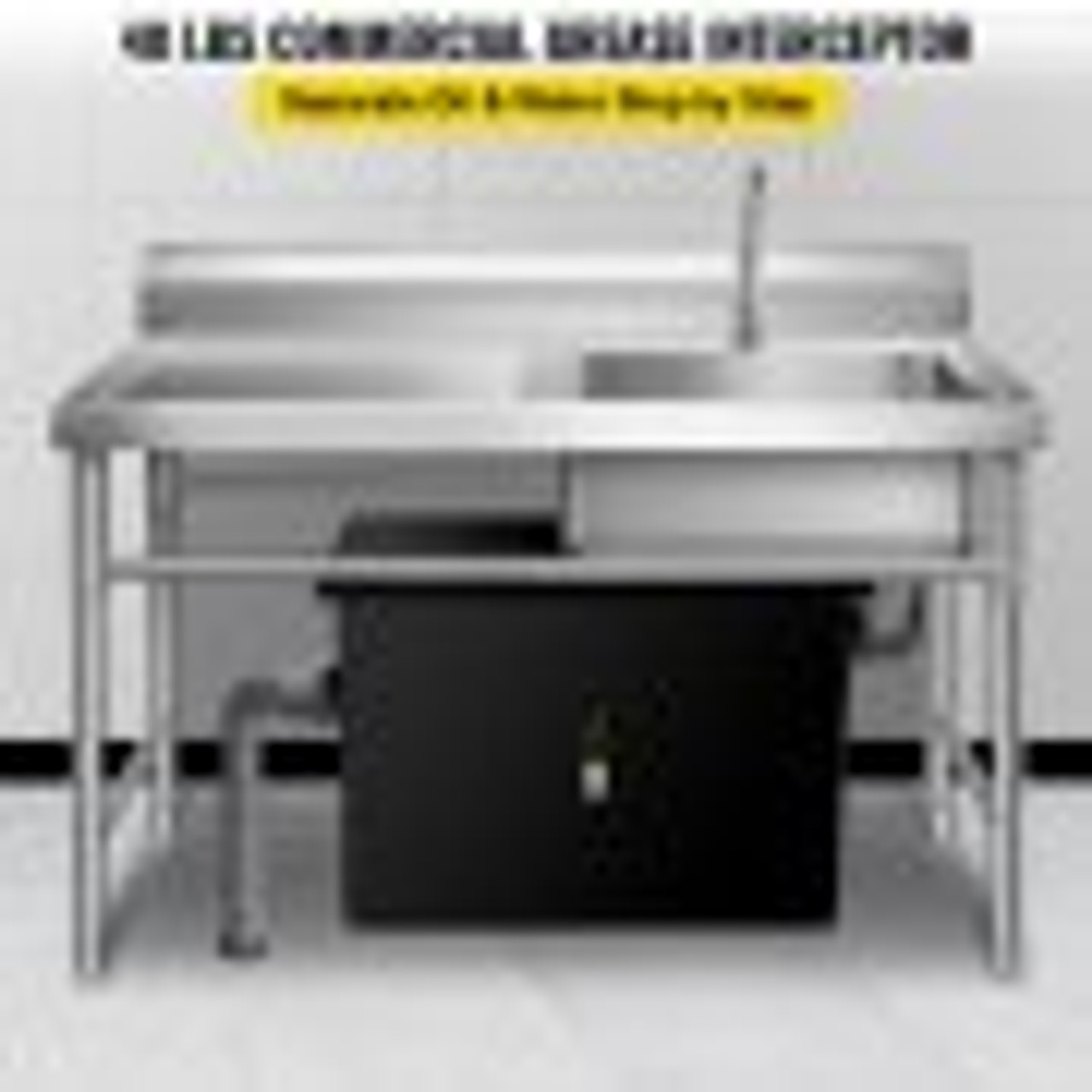 Commercial Grease Interceptor 40 LB, Carbon Steel Grease Trap 20 GPM, Grease Interceptor Trap with Side Water Inlet, Under Sink Grease Trap for Restaurant Canteen Factory Home Kitchen