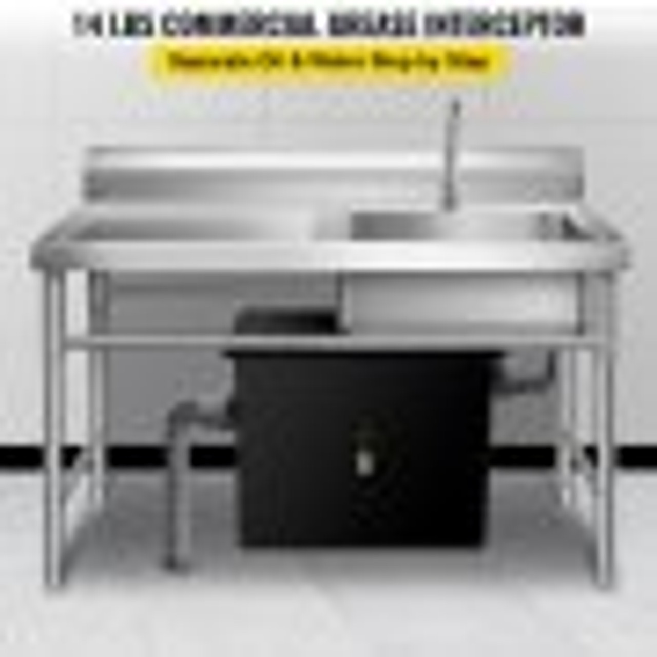Commercial Grease Interceptor 14 LB, Carbon Steel Grease Trap 7 GPM, Grease Interceptor Trap with Side Water Inlet, Under Sink Grease Trap for Restaurant Canteen Factory Home Kitchen