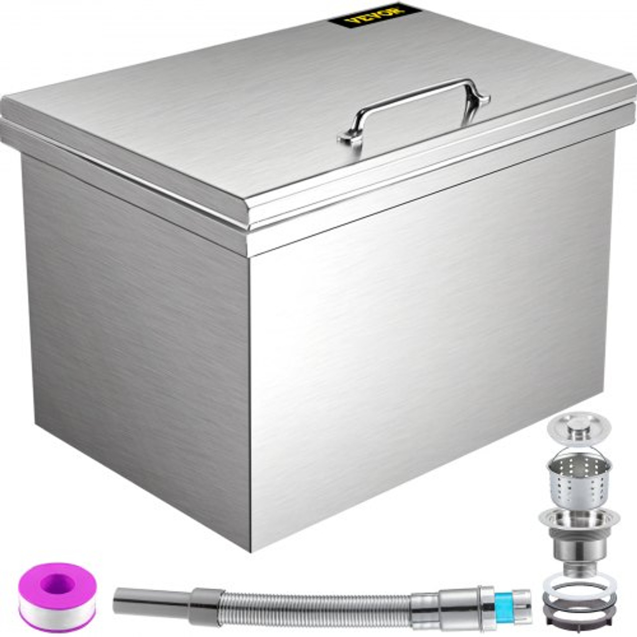 Drop in Ice Chest 28''L x 14''W x 17''H Drop in Cooler Stainless Steel with Hinged Cover Bar Ice Bin 65.4 qt Drain-pipe and Drain Plug Included for Cold Wine Beer