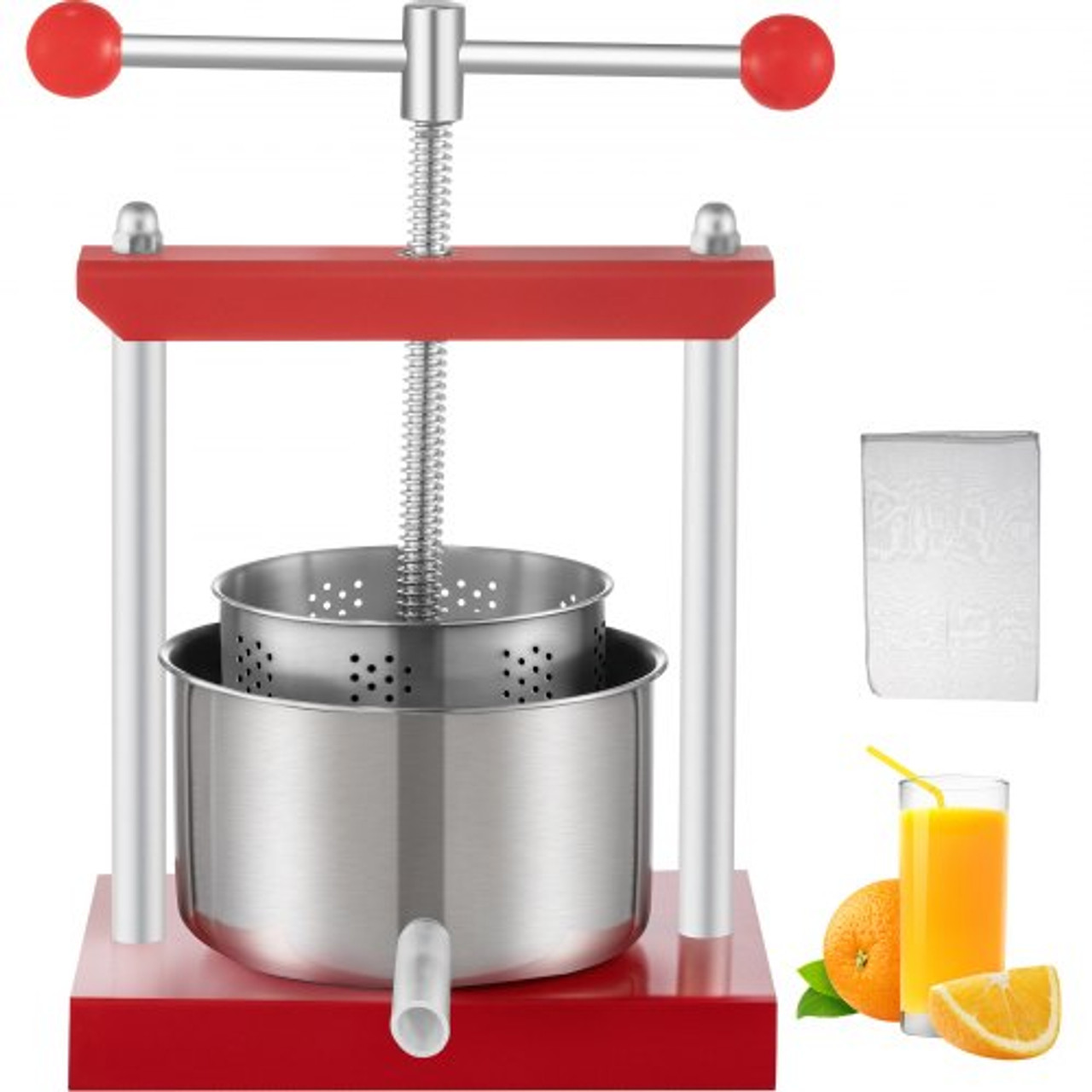Fruit Wine Press, 0.9Gal/3.5L Grape Press for Wine Making, Wine Press Machine with 2 Stainless Steel Barrels, Wine Cheese Fruit Vegetable Tincture Press with T-Handle and 0.1"/3mm Thick Plate