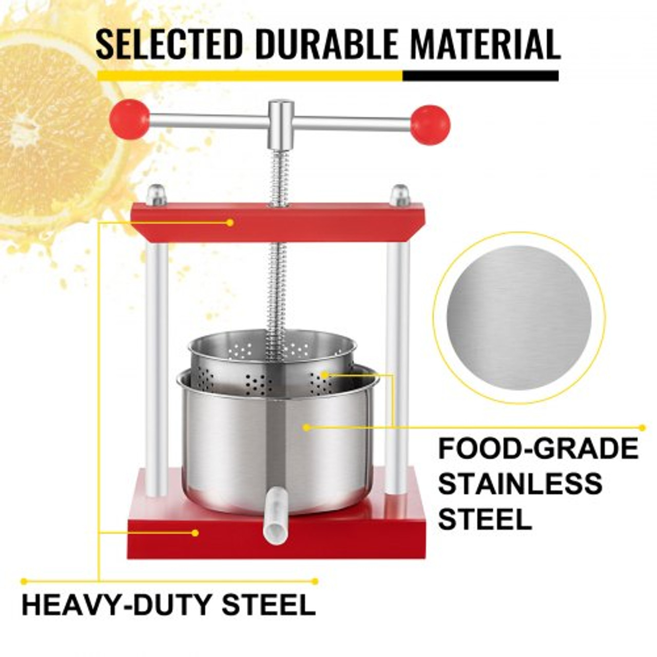 Fruit Wine Press, 0.9Gal/3.5L Grape Press for Wine Making, Wine Press Machine with 2 Stainless Steel Barrels, Wine Cheese Fruit Vegetable Tincture Press with T-Handle and 0.1"/3mm Thick Plate