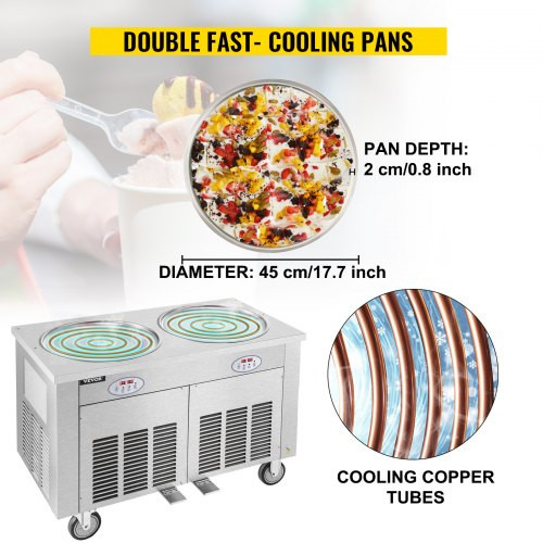Commercial Rolled Ice Cream Machine, 1800W Stir-Fried Ice Roll Machine ...