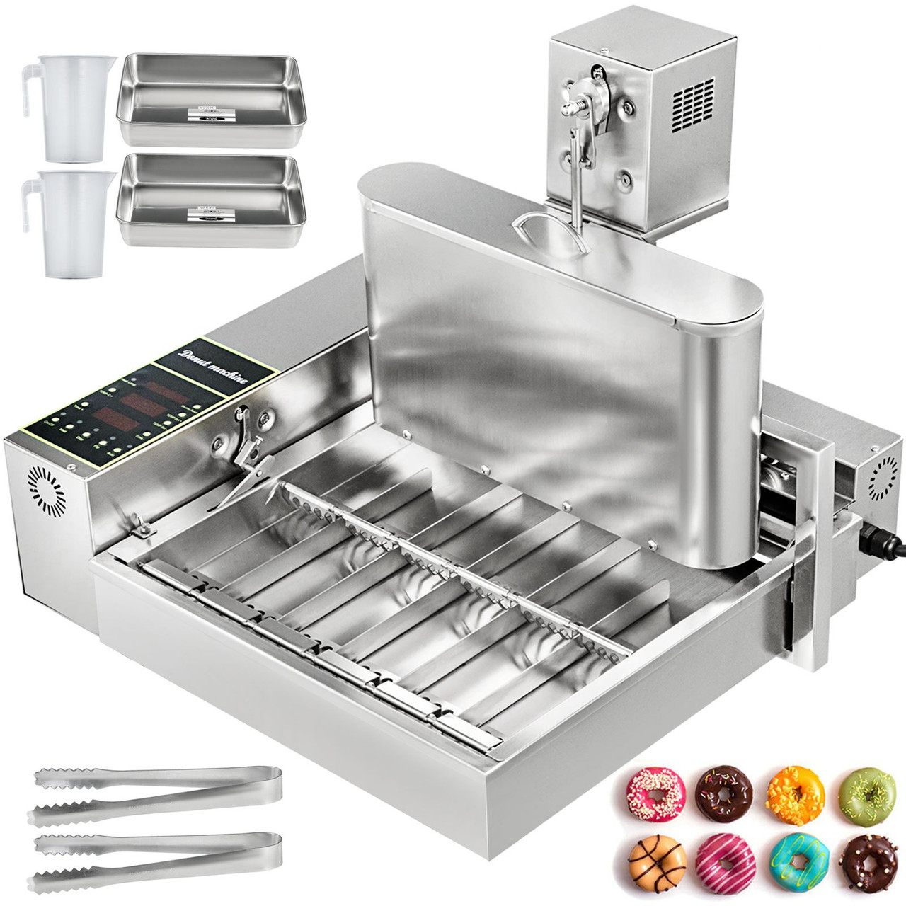 110V Commercial Automatic Donut Making Machine, 6 Rows Auto Doughnut Maker 9.5L Hopper, Intelligent Control Panel, Adjustable Thickness Donuts Fryer, 304 Stainless Steel