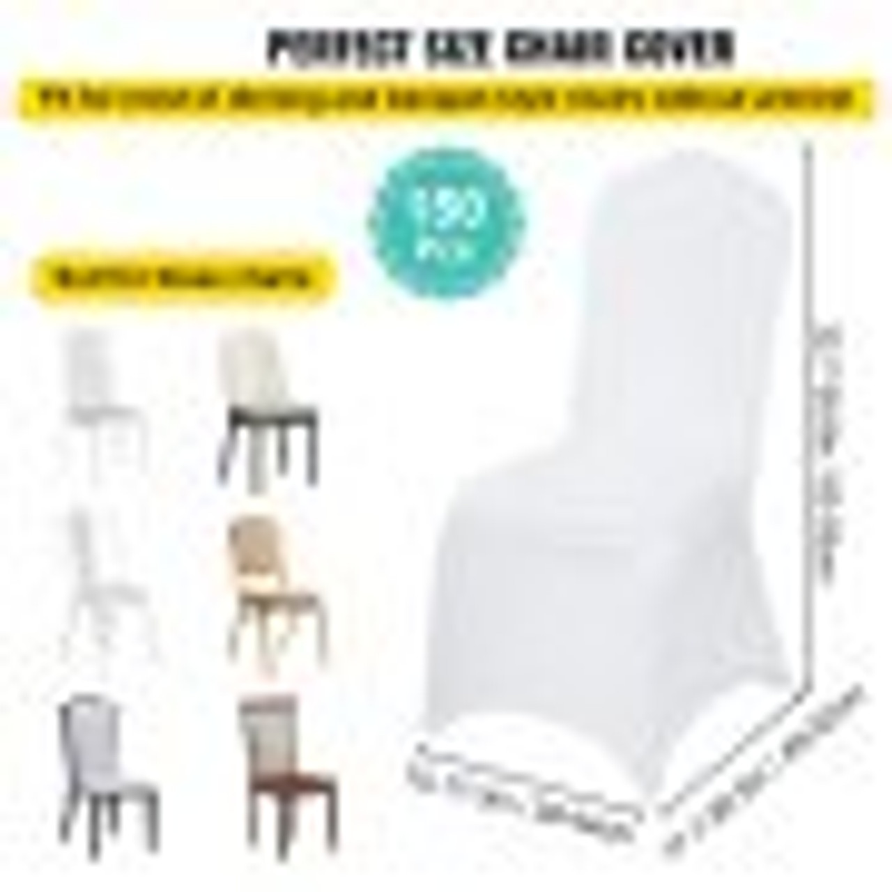 150 Pcs White Chair Covers Polyester Spandex Chair Cover Stretch Slipcovers for Wedding Party Dining Banquet Flat-Front Chair Cover