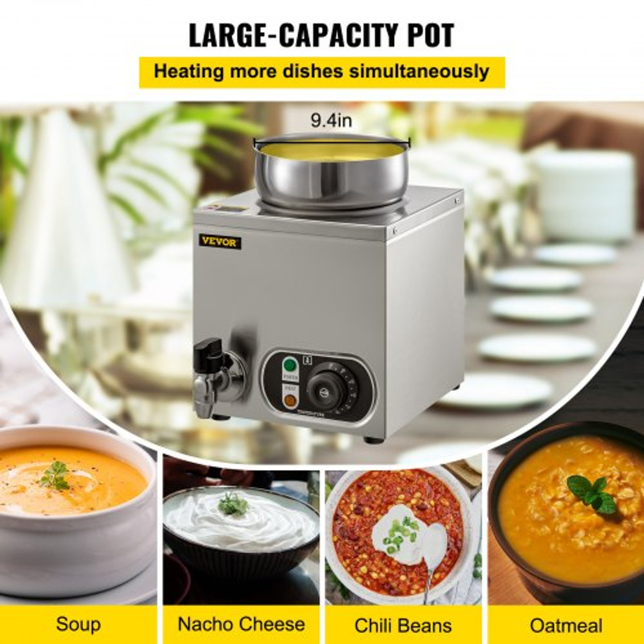 110V Commercial Soup Warmer 7.4 Qt Capacity, 300W Electric Food Warmer Adjustable Temp.86-185?, Stainless Steel Countertop Soup Pot with Tap, Bain Marie Food Warmer for Cheese/Hot Dog/Rice