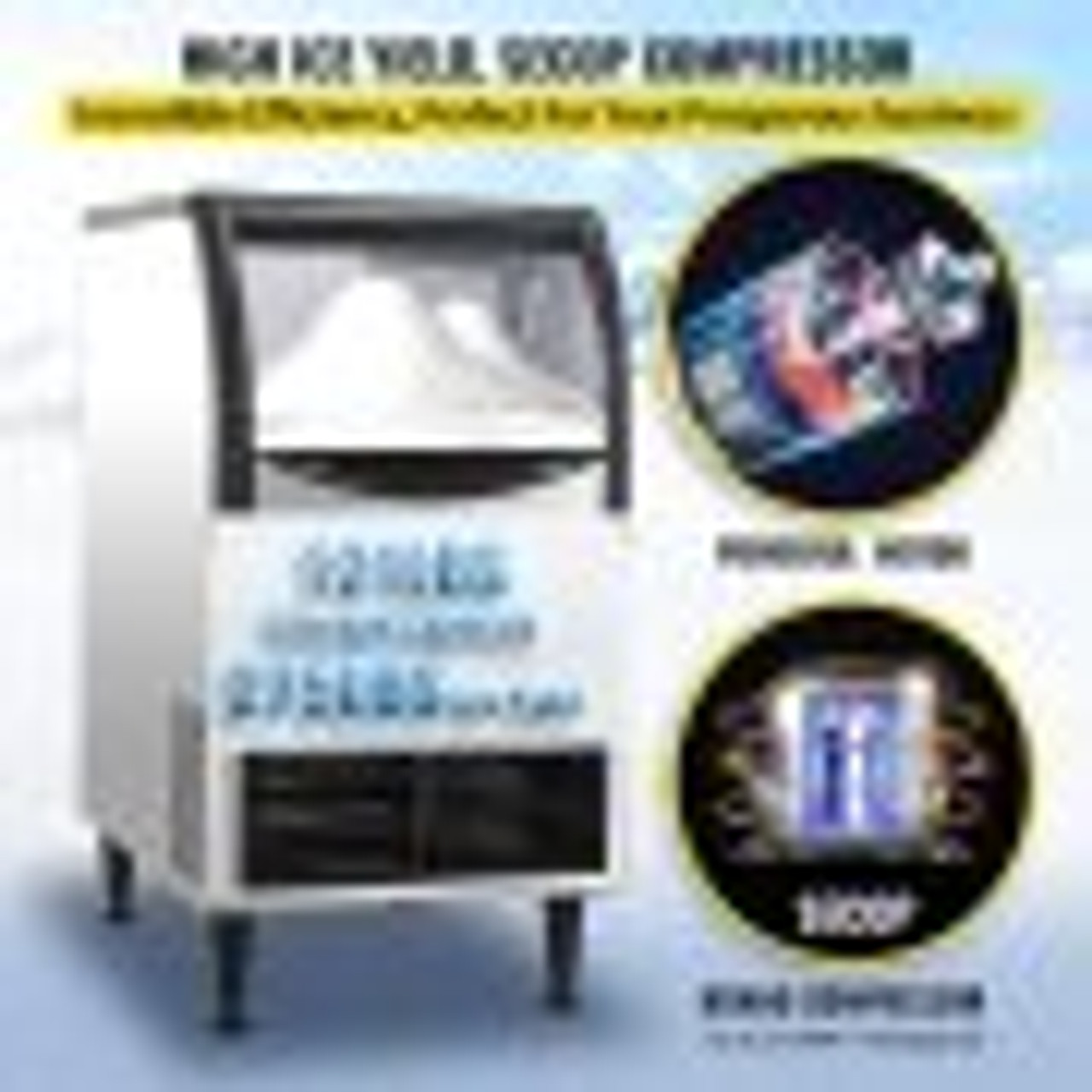 110V Commercial Ice Machine 220LBS/24H, Snow Flake Maker with 122LBS Ice Storage, Stainless Steel Construction, Quiet Operation, Auto Clean, Air Cooling, Professional Refrigeration Equipment