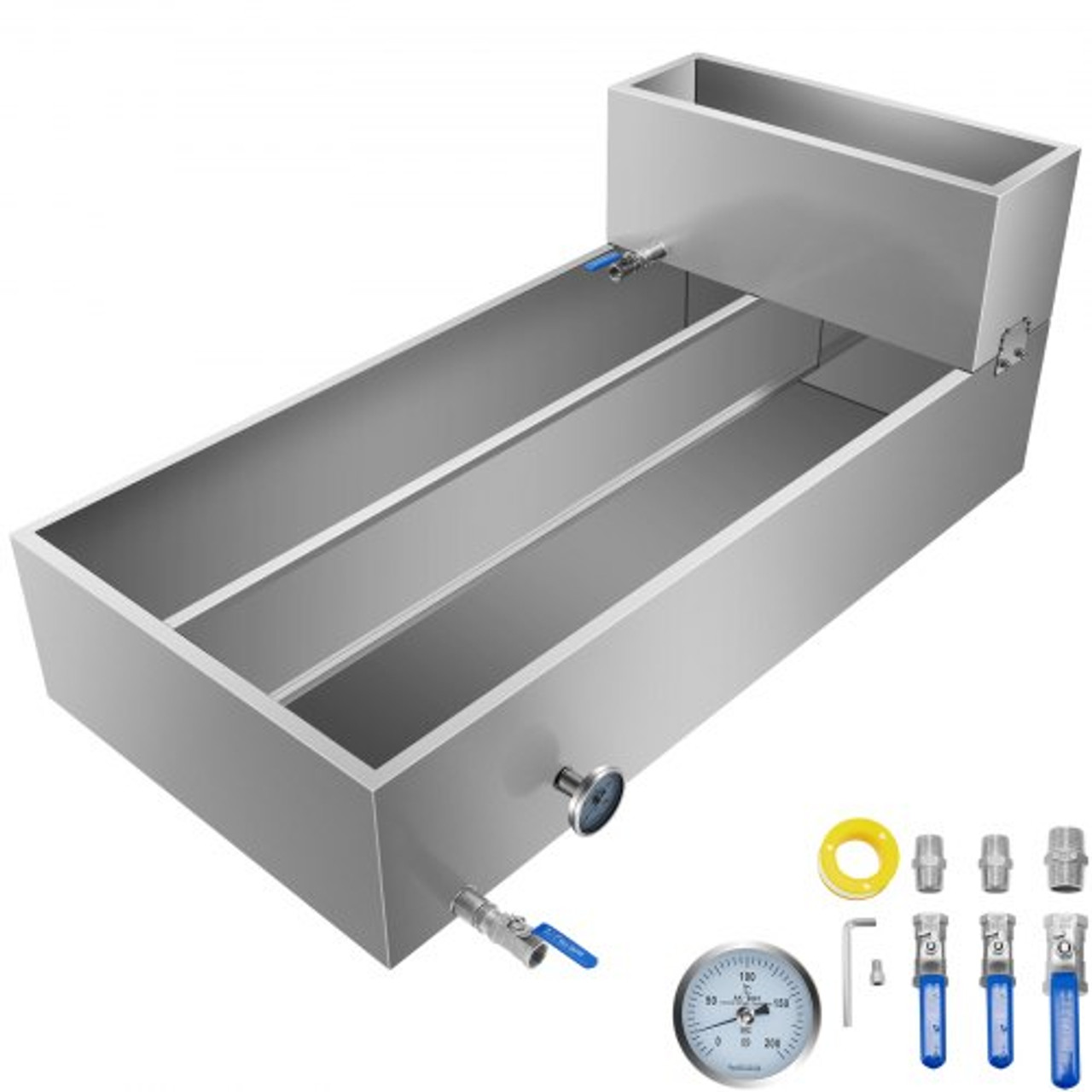 Maple Syrup Evaporator Pan 48x24x19 Inch Stainless Steel Maple Syrup Boiling Pan with Valve and Thermometer and Divided Pan and Feed Pan