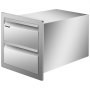 14W x 14.5H x 23D Inch Flush Mount Stainless Steel Double Drawers with Recessed Handles for Outdoor Kitchens or BBQ Island