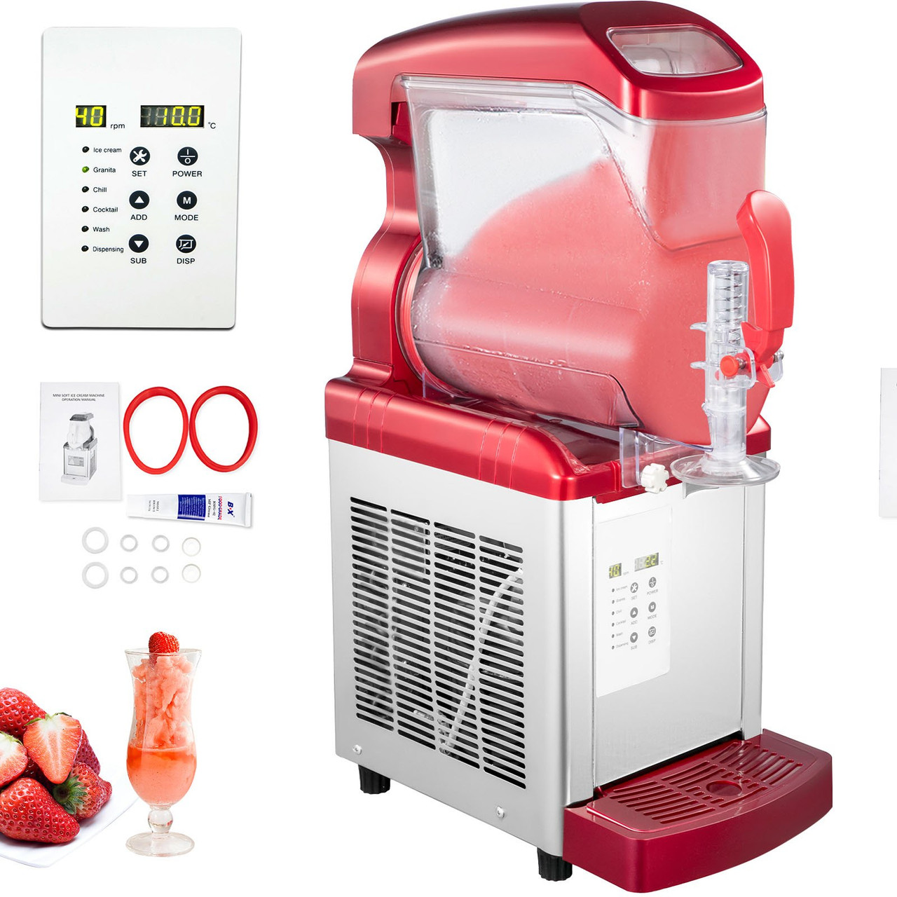Slush Frozen Drink Machine, 6LX1 Tank, 450W Commercial Margarita Maker with 14Ã¸F to 41Ã¸F Temperature Preservation, Automatic Clean Four Selectable Modes for Cafes Restaurants, Red