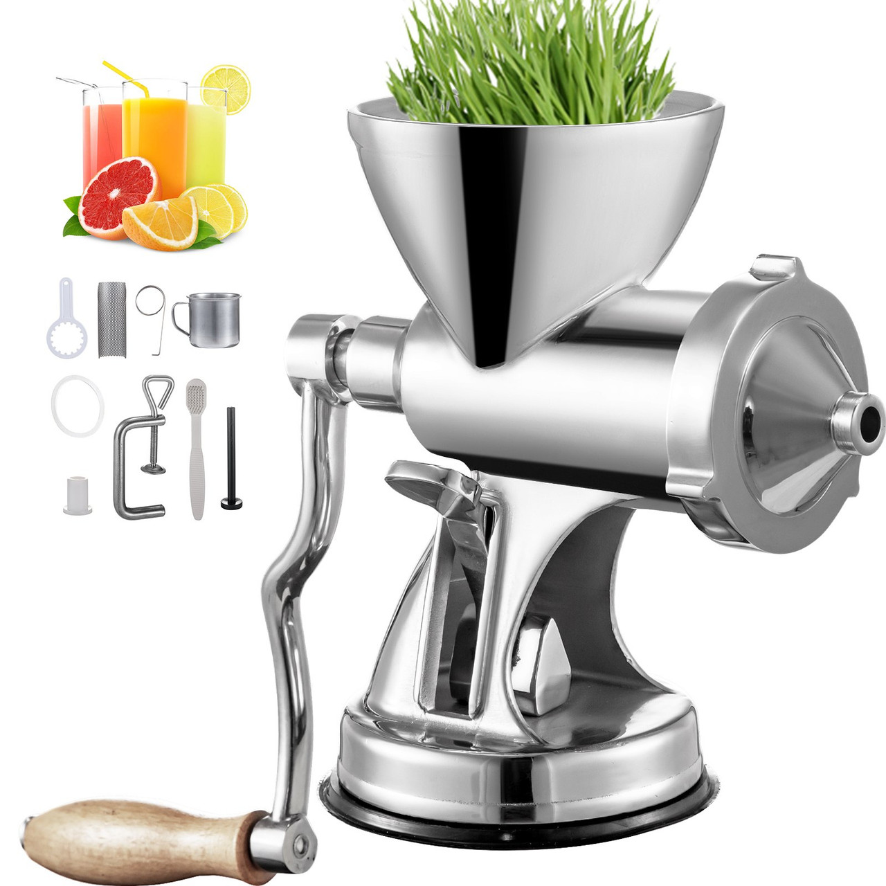 Manual Wheatgrass Juicer with Suction Cup Base & Desktop Clamp Wheat Grass Grinder Long Screw Shaft Wheatgrass Juicer Stainless Steel for Juicing Wheatgrass Gingers Apples Grapes