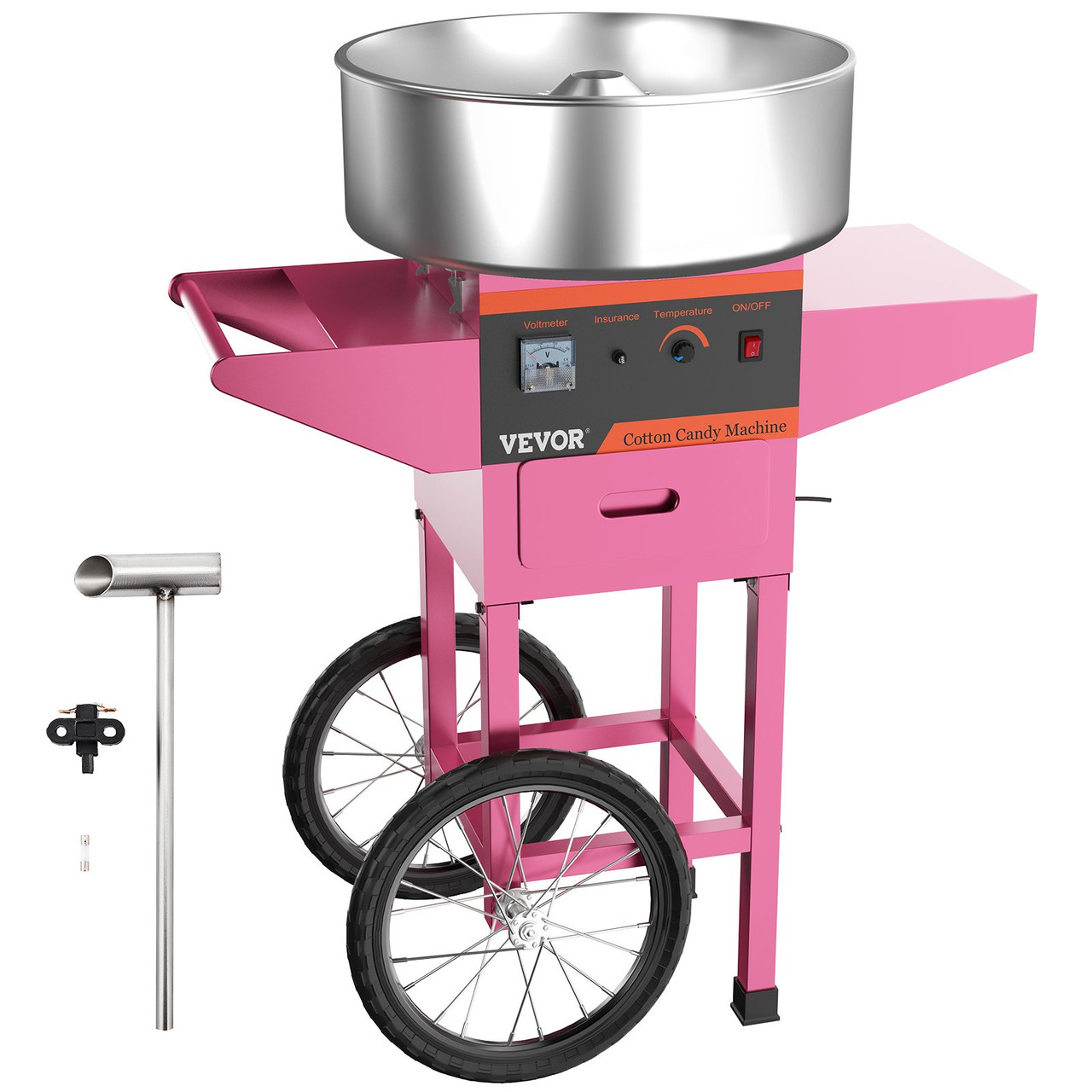 Cotton Candy Machine with Cart Commercial Floss Maker for Family and Various Party, 19.7 Inch, Pink