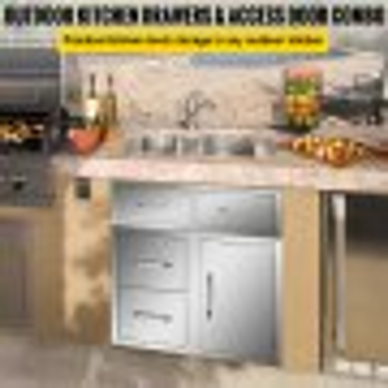 Outdoor Kitchen Door Drawer Combo 35.4" W x 23.6" H x 24.4''D, BBQ Access Door/Double Drawers Combo with Stainless Steel Handles, Perfect for Outdoor Kitchen or BBQ Island Patio Grill Station