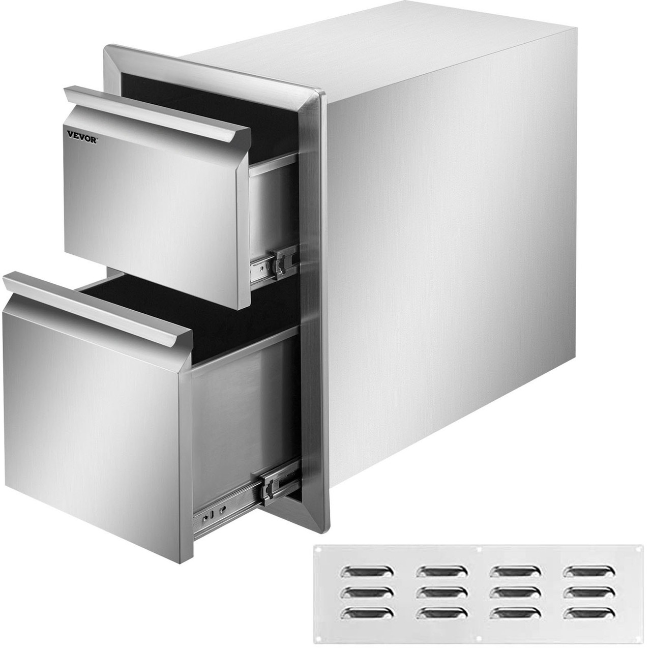 Outdoor Kitchen Drawers 13" W x 20.5" H x 21" D, Flush Mount Double BBQ Access Drawers Stainless Steel with Recessed Handle, BBQ Island Drawers for Outdoor Kitchens or Grill Station