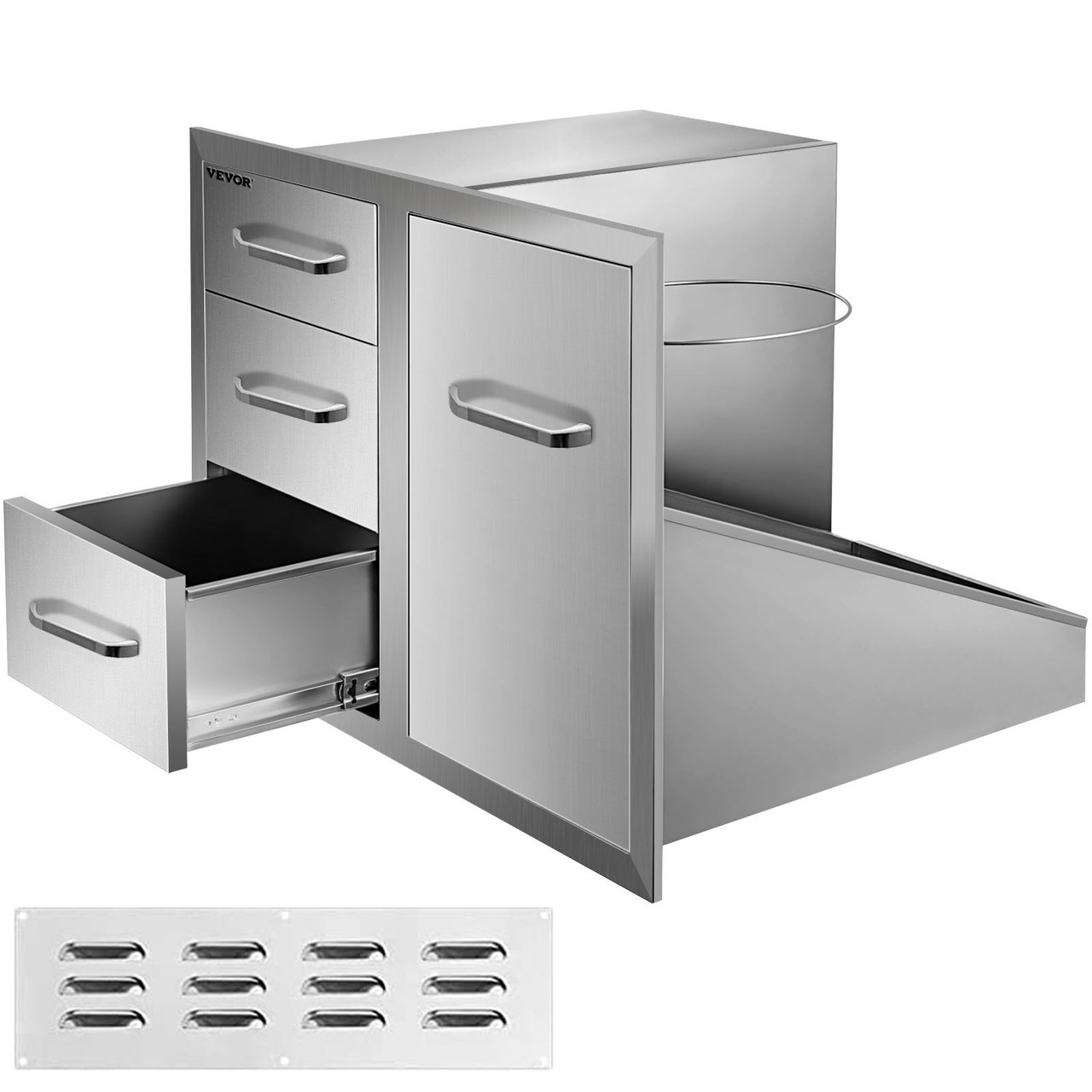 Outdoor Kitchen Door Drawer Combo 29.5" W x 22.6" H x 21.7''D, Access Door/Triple Drawers with Propane Drawer and Adjustable Garbage Ring, Perfect for BBQ Island Patio Grill Station