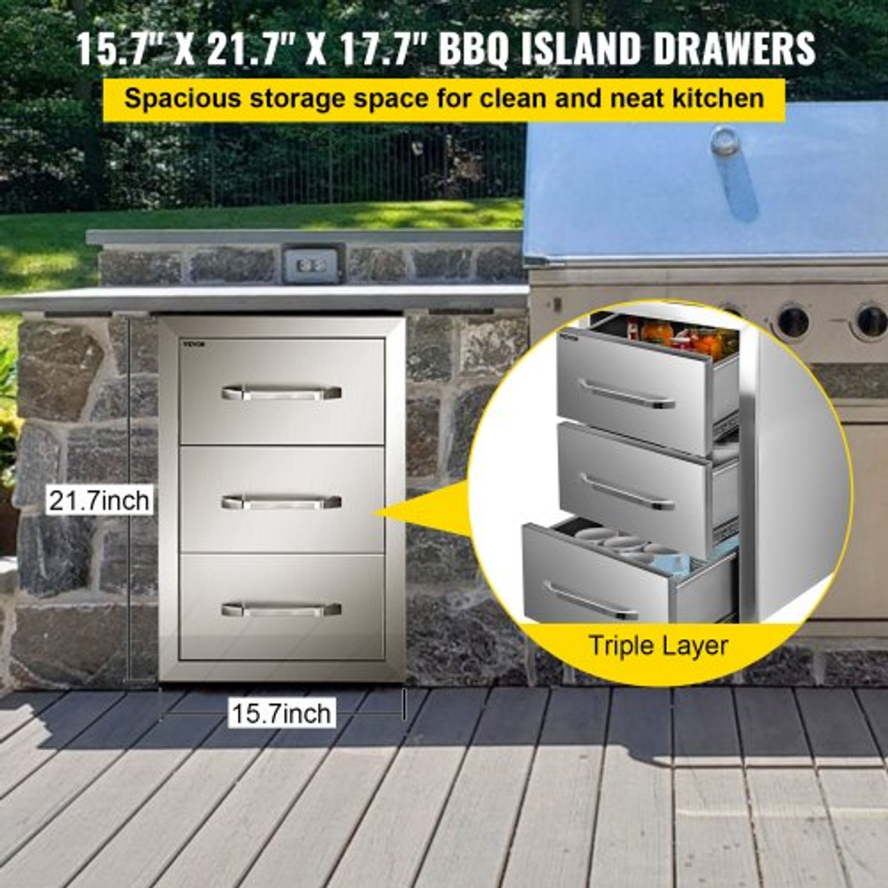 Chest of Drawers 15.7x17.7x21.6 Inch Stainless Steel 201